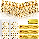 Gueevin 150 Set Sunflower Cellophane Treat Bags Bulk Goodie Candy Cookie Cello Bags with Twist Ties Gift Cards Party Favors for Party Supplies