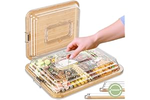 Charcuterie Boards with Foldable Lid, Portable Bamboo Cheese Board with Single Compartments, Clear Locking Lid and Handle, Ea
