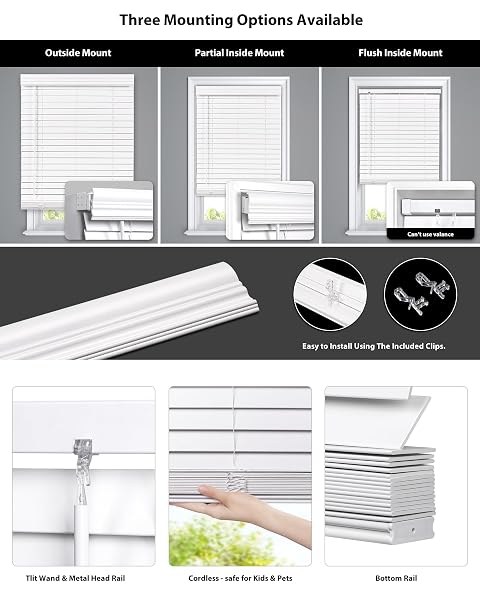 LAZBLINDS 2-INCH CORDLESS FAUX WOOD BLINDS WITH ROYAL VALANCE, ROOM DARKENING HORIZONTAL WINDOW BLINDS, INSIDE MOUNT BLINDS FOR WINDOWS – FIT FOR WINDOW 35.5″ W X 60″ H – WHITE