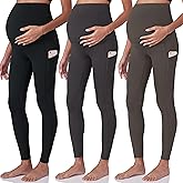 POSHDIVAH 3 Pack Women's Maternity Workout Leggings Over The Belly Pregnancy Yoga Pants with Pockets