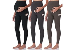 POSHDIVAH 3 Pack Women's Maternity Workout Leggings Over The Belly Pregnancy Yoga Pants with Pockets