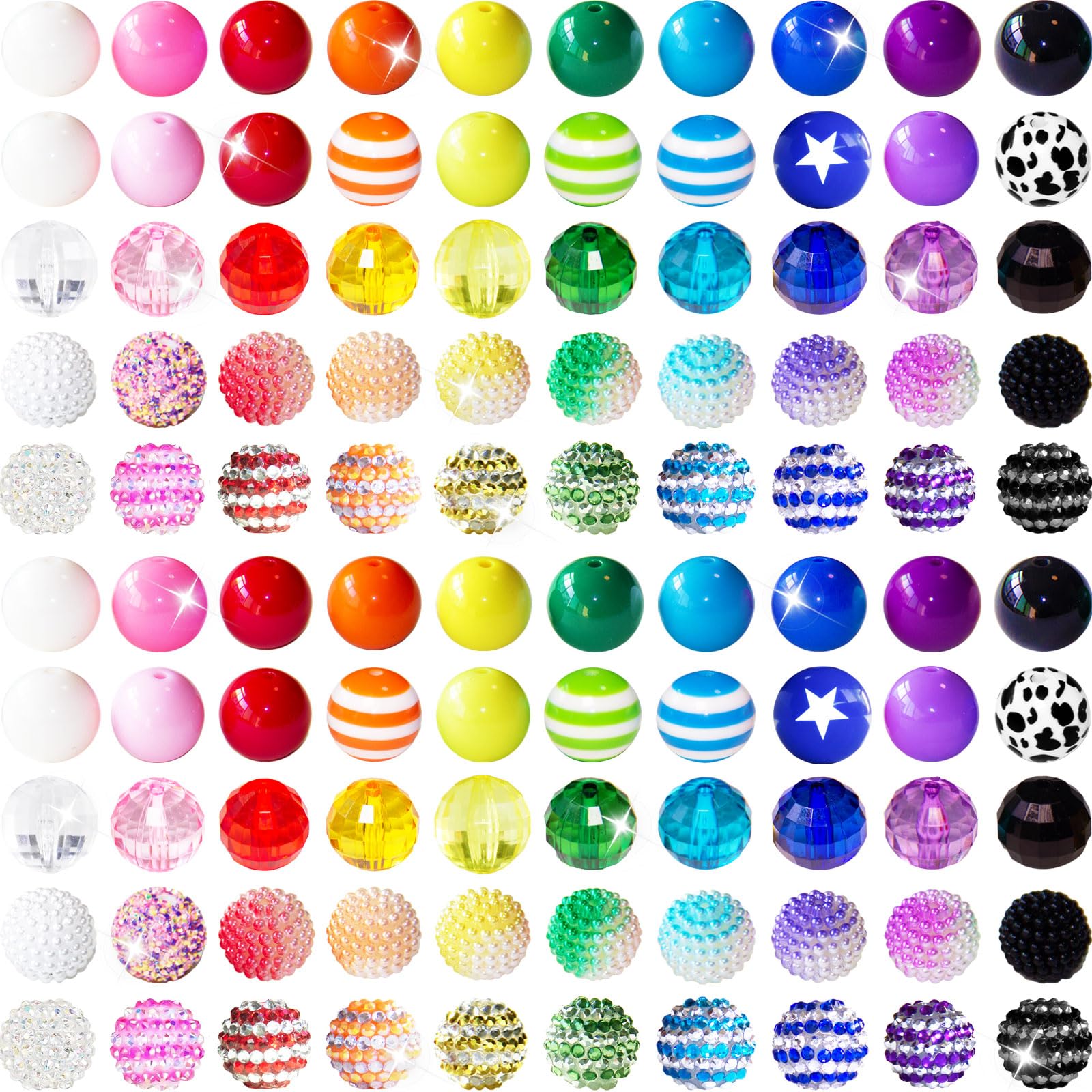 Photo 1 of 100Pcs 20mm Beads for Pens Making Rhinestone Beads Mixed Acrylic Bubblegum Bead Crystal Round Sparkly Chunky Bead for Pens Beadable Bracelet Necklace Keychain DIY Craft Jewelry Making Supplies