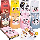 LovesTown 32 Pack Animal Goodie Bags, 4.7x3.1x8.7 Inches Cute Party Favor Bags for Kids Birthday Supplies Baby Shower, Classroom, Toddler Activities