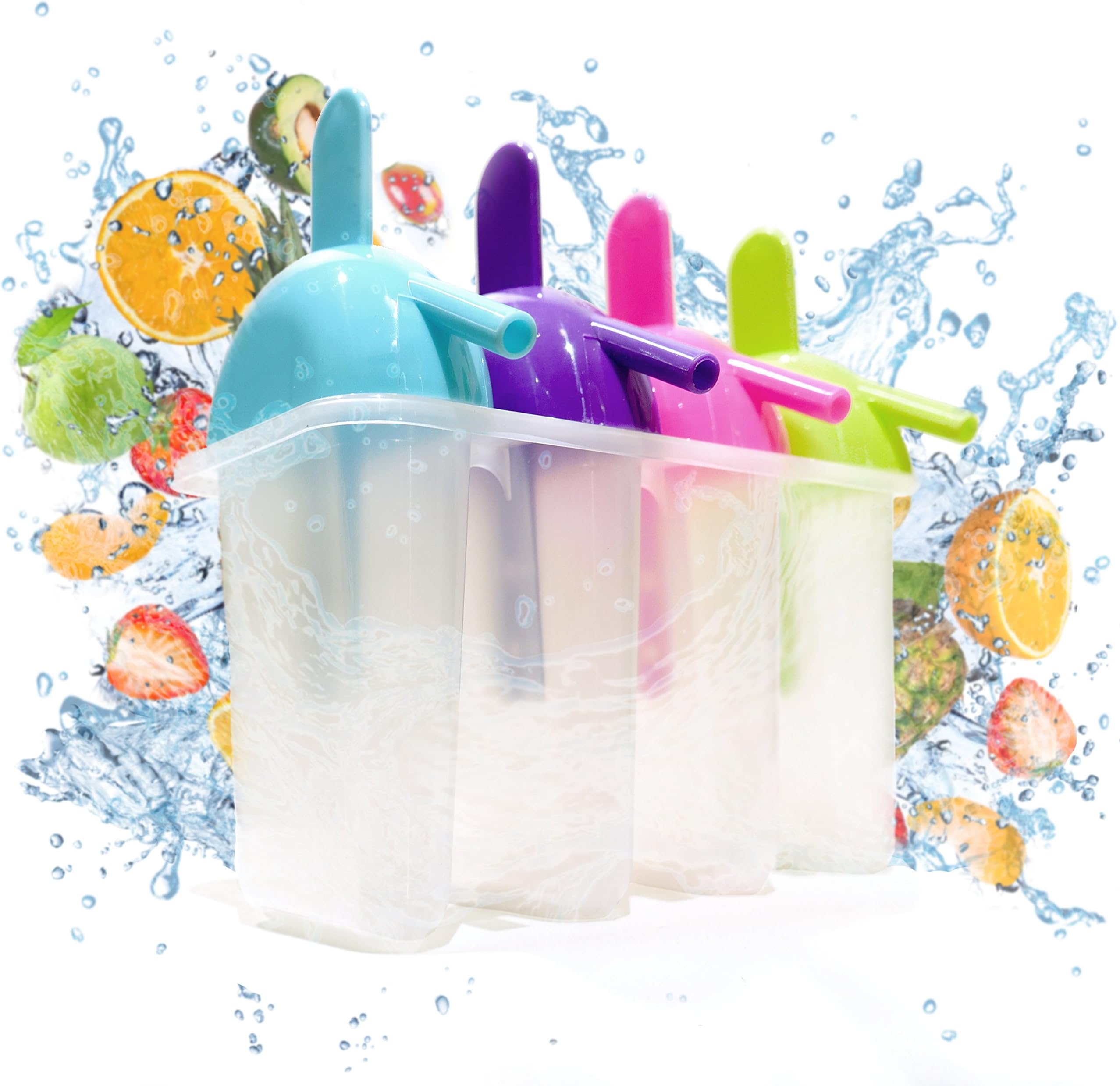 The Friendly Yeti Ice Pop Molds for Frozen Fruit Popsicles and Smoothies. BPA-Free Plastic With Drip Free Handle and Slurper Straw