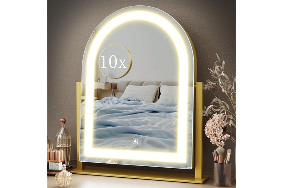 Gvnkvn Lighted Makeup Mirror, Hollywood Vanity Mirror with Lights, Three Color Lighting Modes, LED Mirror, Smart Touch Control, 360°Rotation (15.2in. Curved)