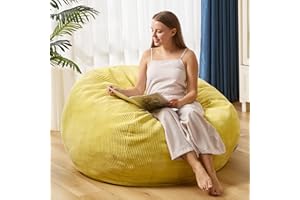 Homguava Bean Bag Chair: Teardrop Bean Bags with Memory Foam Filled, Compact Beanbag Chairs Soft Sofa with Corduroy Cover (Yellow)