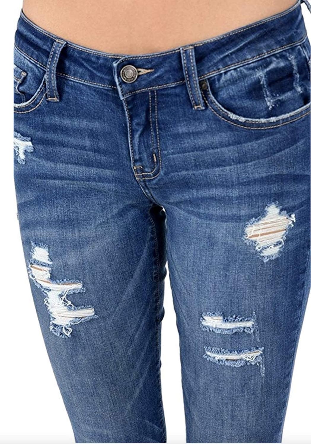 KAN CAN Kancan Womens Mid Rise Destroyed Cropped Skinny Jeans KC6050