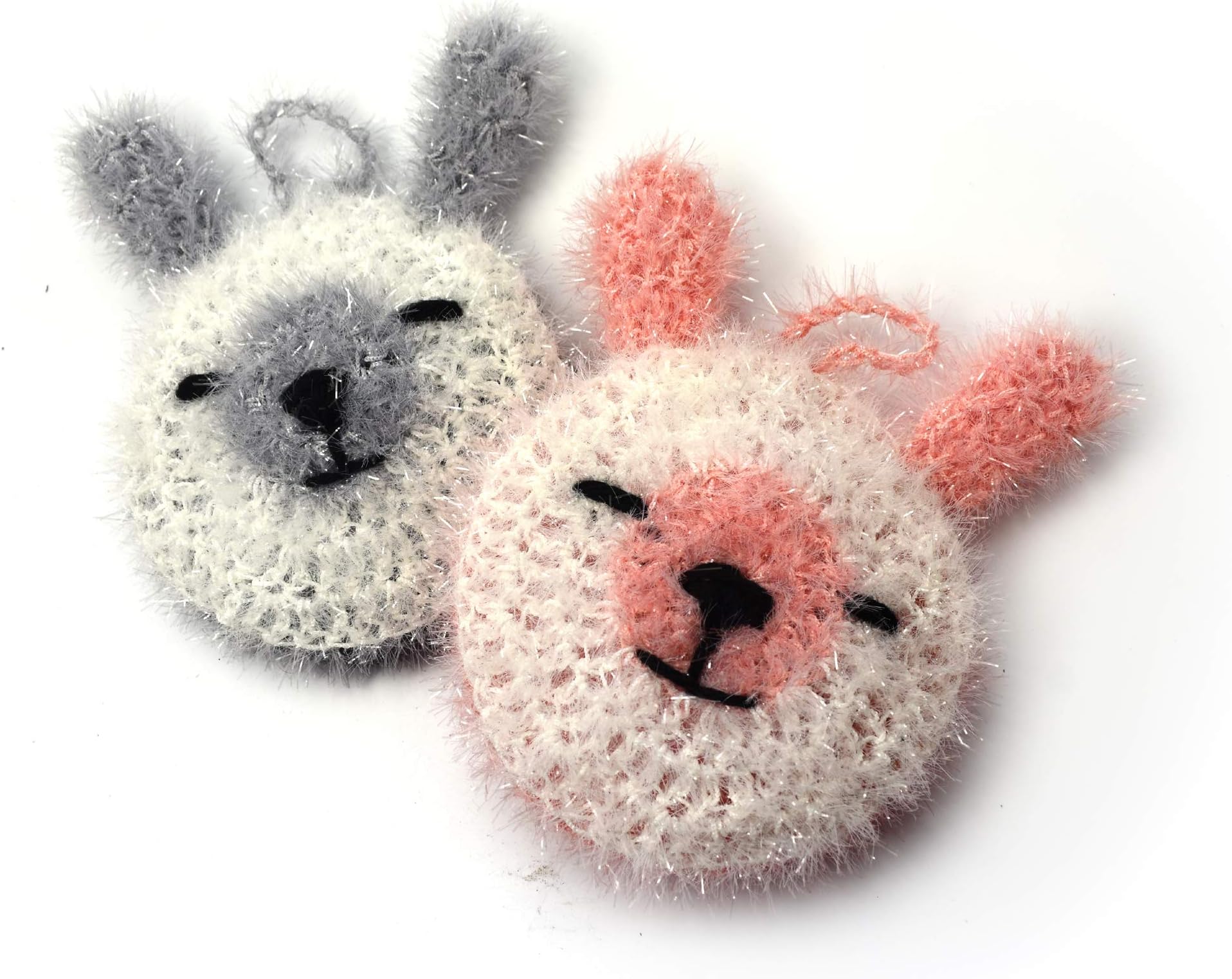 Super Cute Rabbit Dish Scrubber (2 pk) 100% Hand Made Multi-Use Non-Scratch No Mildew Odor Smell Like Sponge or Dishcloths