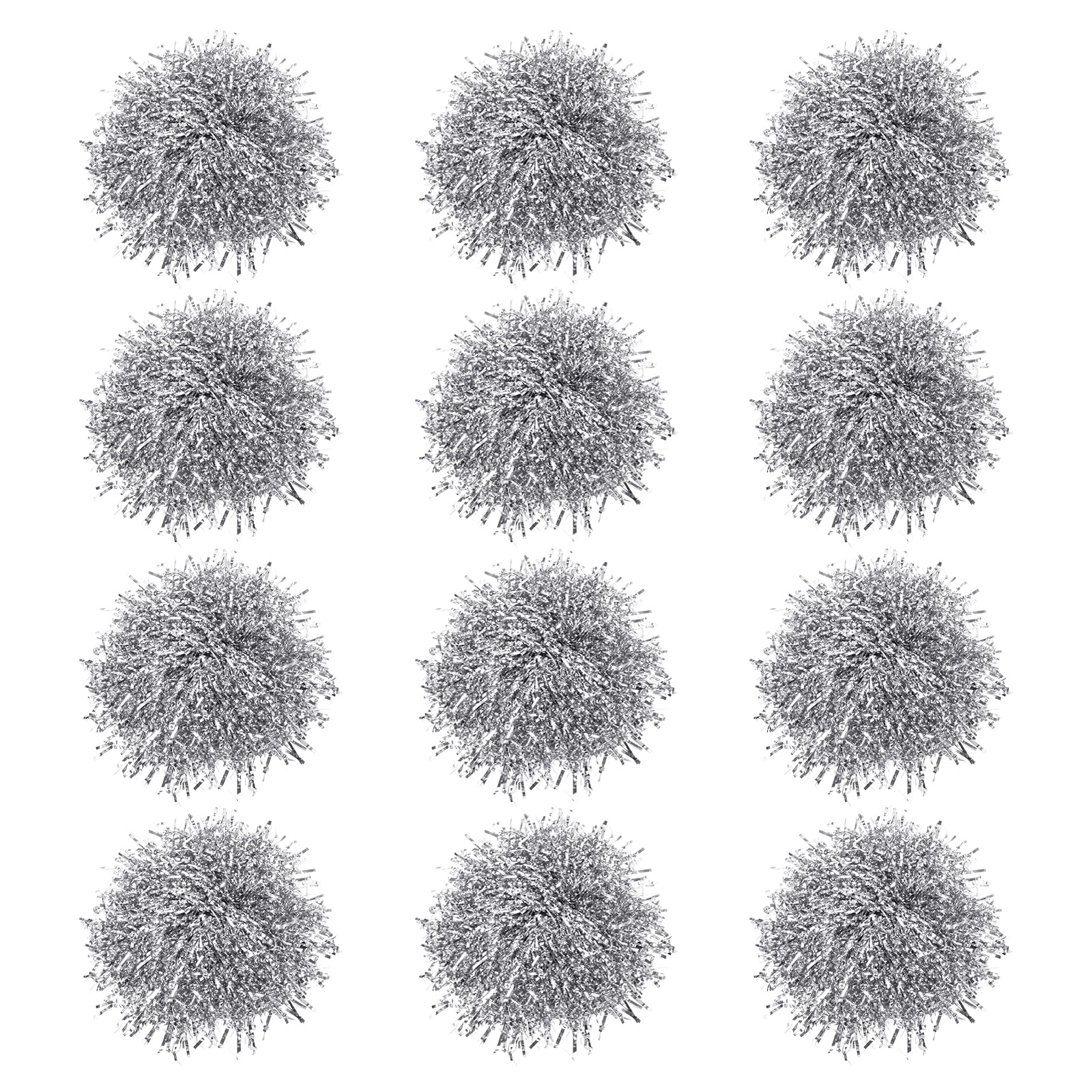 PATIKIL Cheerleading Pom Poms with Finger Holes, 12 Pack Metallic Foil Cheering Hand Flower for Sport Team Spirit, Silver
