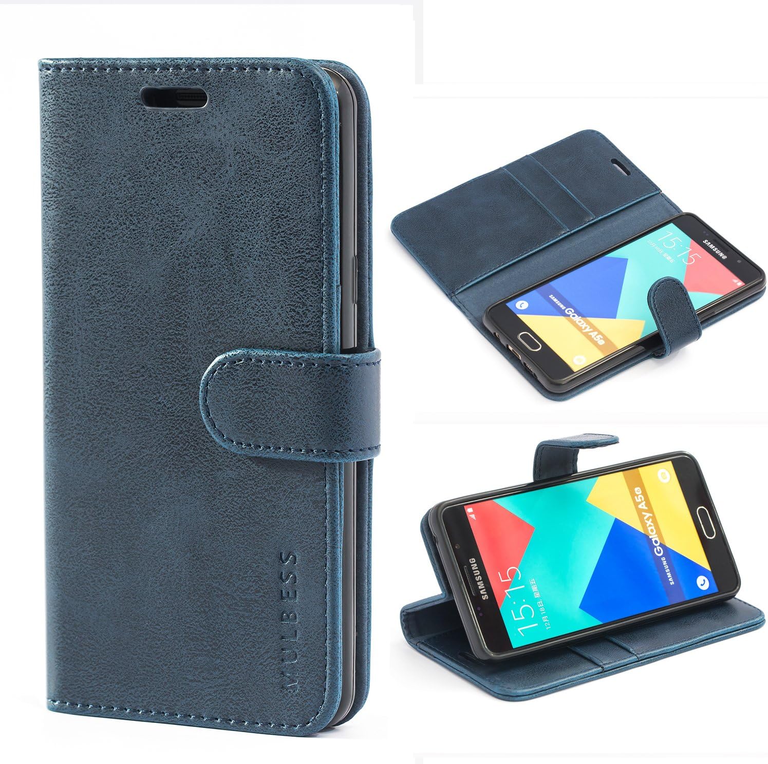 Mulbess Vintage Samsung Galaxy A5 2016 Case, Samsung Galaxy A5 2016 Phone Case, Flip Leather Wallet Phone Cover for Samsung Galaxy A5 2016, Navy Blue