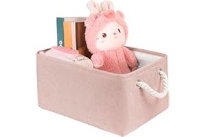 LordCom Storage Bins with Sturdy Cotton Handles(1 Pack), Fabric Storage Baskets for Organizing use for Office & Home, Book, Clothes, Toys, Closet Boxes (Small, Pink, 12.2x8.3x6.3 inches)