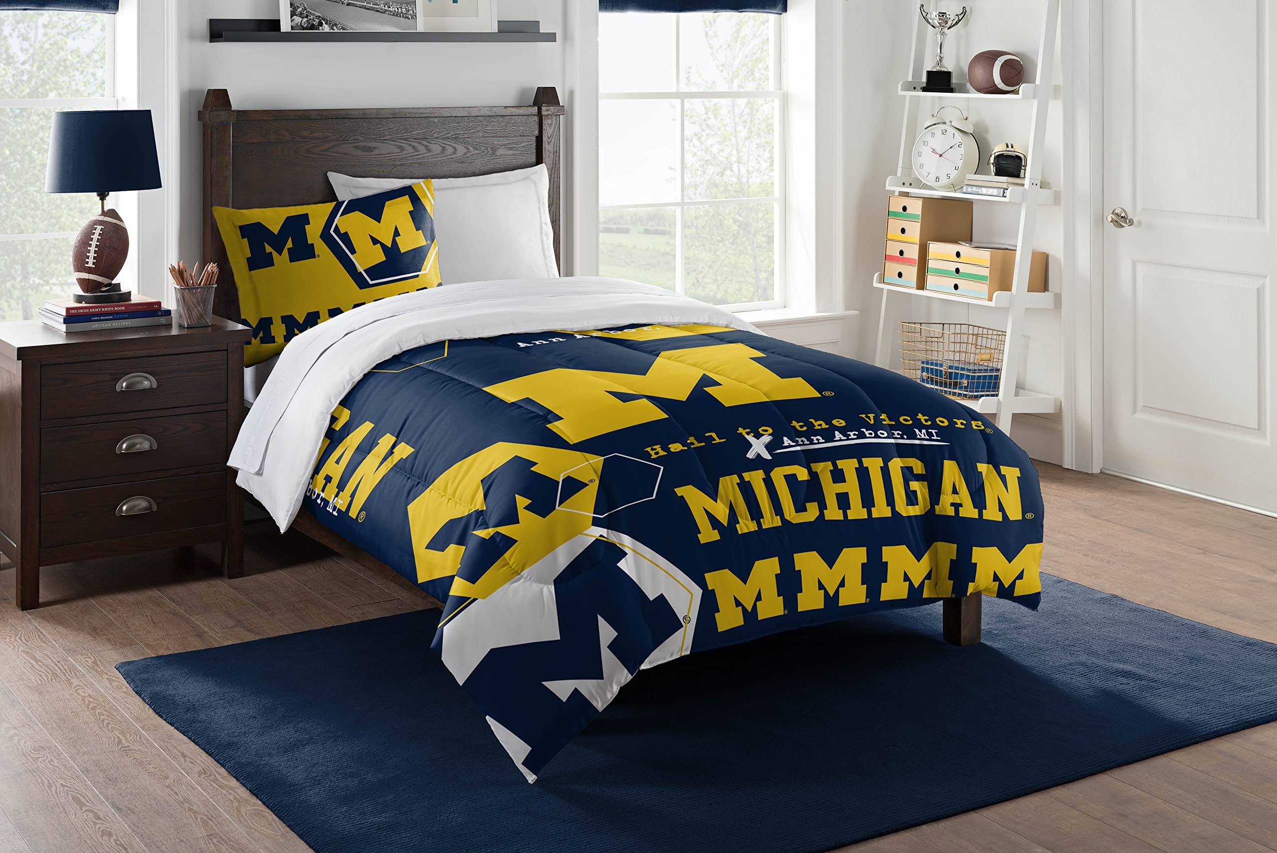 Northwest NCAA Michigan Wolverines Unisex-Adult Comforter and Sham Set, Full/Queen, Hexagon Image