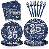 96Pcs 25th Birthday Party Decorations Denim and Diamonds Theme 25 Years Old Plates and Napkins Disposable Tableware Set for 25th Birthday Men Women Adult Cowboy Bachelor Party Supplies, Serves 24