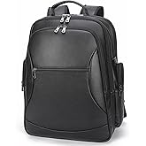TIDING 17.3 Inch Leather Travel Laptop Backpack for Men, Large Business Casual Daypack Black Camping Weekender Bag