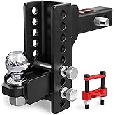 TYT Adjustable Trailer Hitch for 2" Receiver, 6" Drop/Rise, 2" Tow Ball, 7,500 lbs GTW / 750 lbs TW, Includes Two Pins and On