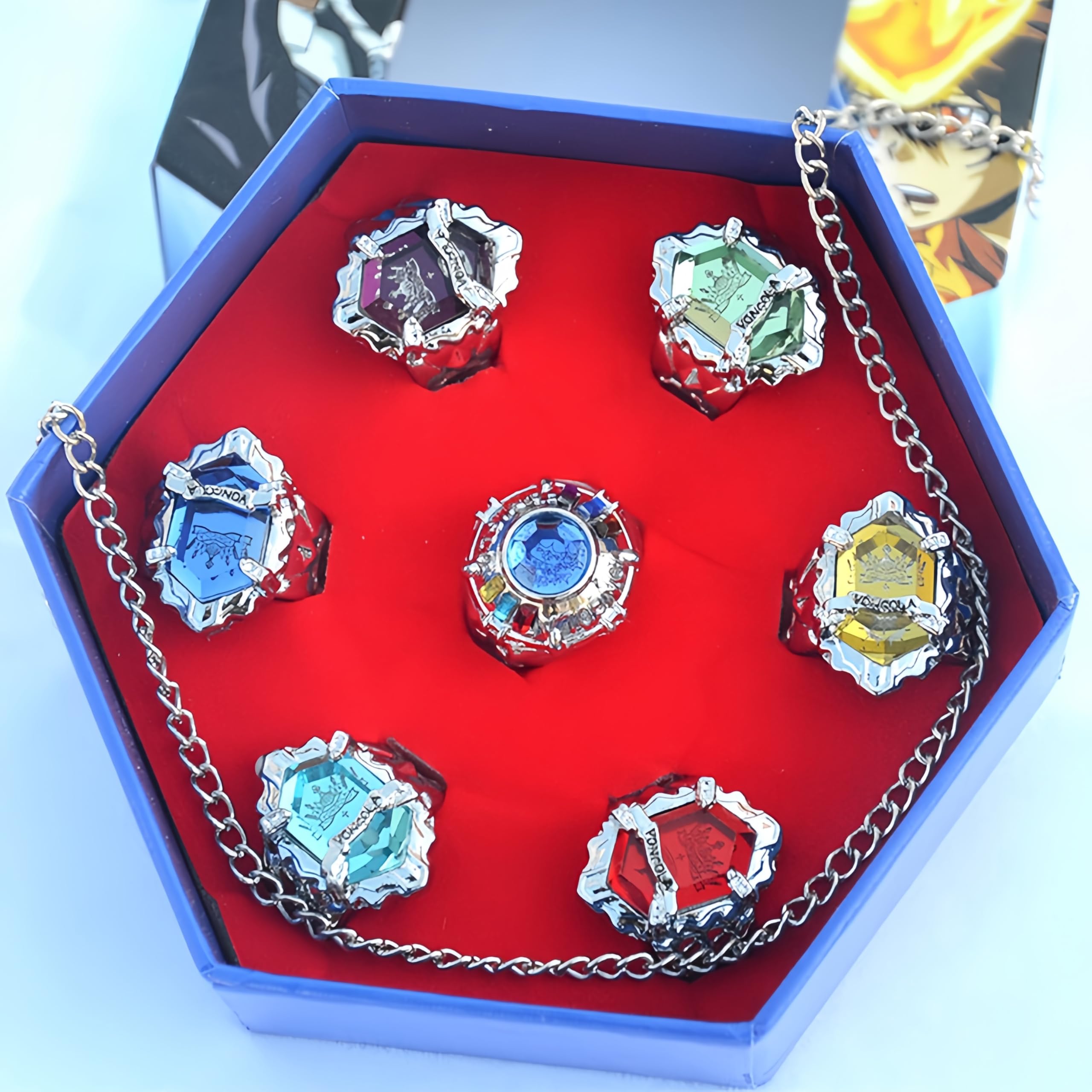 家庭教師ヒットマン REBORN! リング 指輪 7個セット ネックレス付き ニューボンゴレリング コスプレ道具 小物 合金 アニメ グッズ クリスマス ハロウィン 日常用 プレゼント 男女兼用 飾ります 贈り物です (B) [並行輸入品] の商品画像