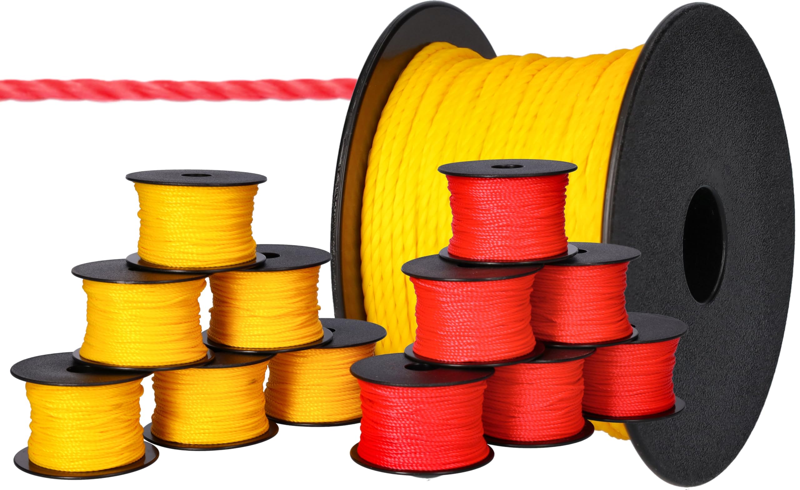 ToolSpace 12x Masonry rope - 50m x 1,6mm - 6x red, 6x yellow - polypropylene silk - levelling rope - plumb line - strength plastering rope - durable and tear-resistant - Plasterer's Cord