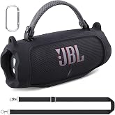 co2CREA Silicone Case for JBL Charge 6 Portable Bluetooth Speaker, Black | Travel Soft Cover with Detachable Shoulder Strap &amp; Carabiner, Protective Skin Case, Comfortable Carrying, Bump Protection