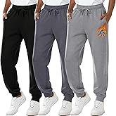 LessonZoo 3 Pack Boys' Fleece Sweatpants Drawstring Straight Leg Cuffed Jogger Pants Athletic Lounge Pants with Pockets