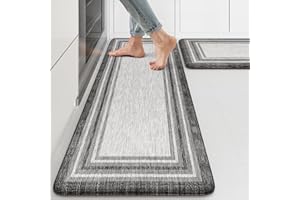 KIMODE Anti Fatigue Kitchen Mats for Floor 2 PCS, Farmhouse Kitchen Rug Non Slip Rubber Backing, Waterproof Cushioned Kitchen