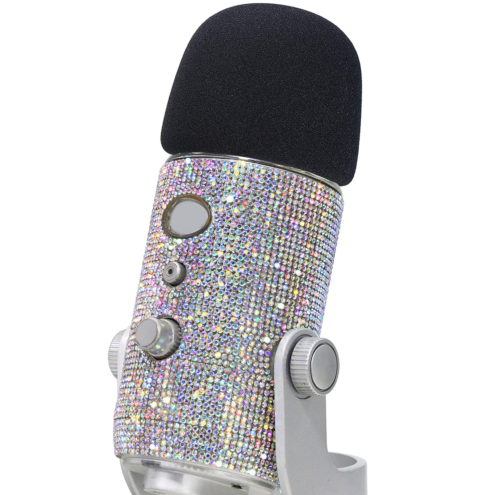 Blue Yeti Pop Filter - Cute Bling Diamond Shiny Skin, Glitter Sticker with Mic Winscreen Foam Cover Compatible with Blue Yeti Microphones by YOUSHARES (Silver)