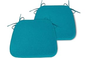 Millsilo D-Shaped Chair Cushions for Dining Chairs with Ties and Removable Cover, 2" Thick Dining Kitchen Chair Pads, Indoor Dining Room Non-Slip Backing Seat Cushions Set of 2, 16.5" x 16.2", Teal