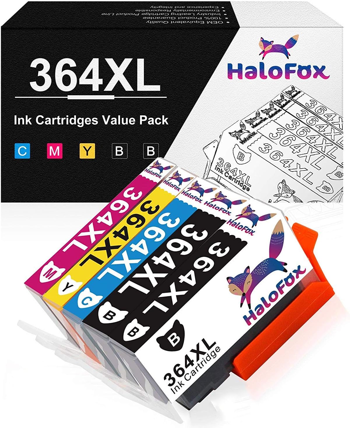 364XL 364 XL High Yield Multipack(Set Of 5) Ink Cartridges Compatible For HP DeskJet 3520 3070A, OfficeJet 4620, Photosmart 5510 5514 5515 5520 5524 5525 6510 6520 7510 7520 e-All-in-One Printer