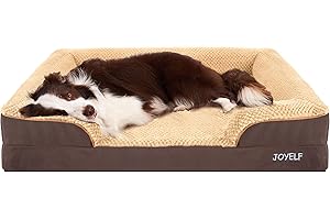 JOYELF Orthopedic Dog Bed for Large Dogs, Foam Sofa Couch Bed, Bolster Waterproof Pet Bed with Removable Washable Cover and Nonskid Bottom for Medium to Large Dogs - Coffee