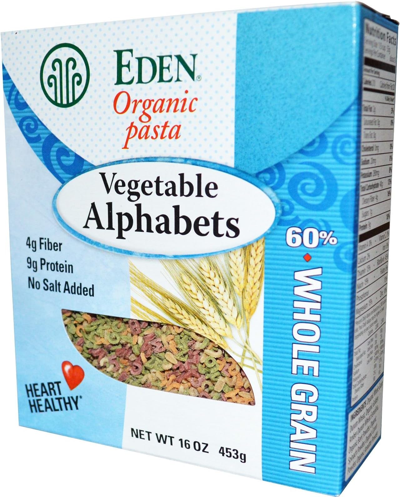 Eden Organic Vegetable Alphabets Pasta, No Salt Added, Kosher, 16 Ounces (Pack Of 6)
