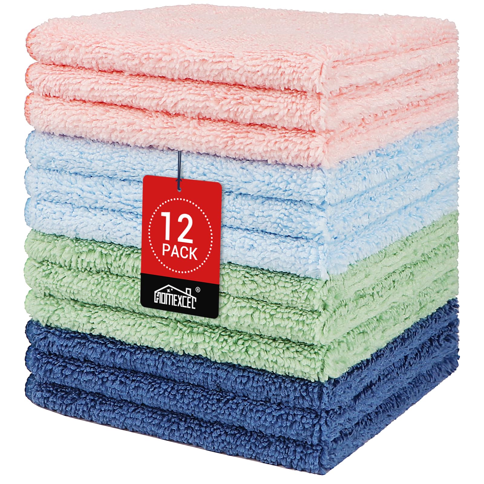 HOMEXCEL Washcloths 12PK, Ultra Soft&Highly Absorbent Face Towels, 12X12 in
