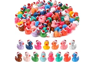 Guiqulai 120 Pcs Mini Christmas Ducks Tiny Ducks with Santa Hats Colorful Mini Resin Animals Mini Figures for Christmas Party