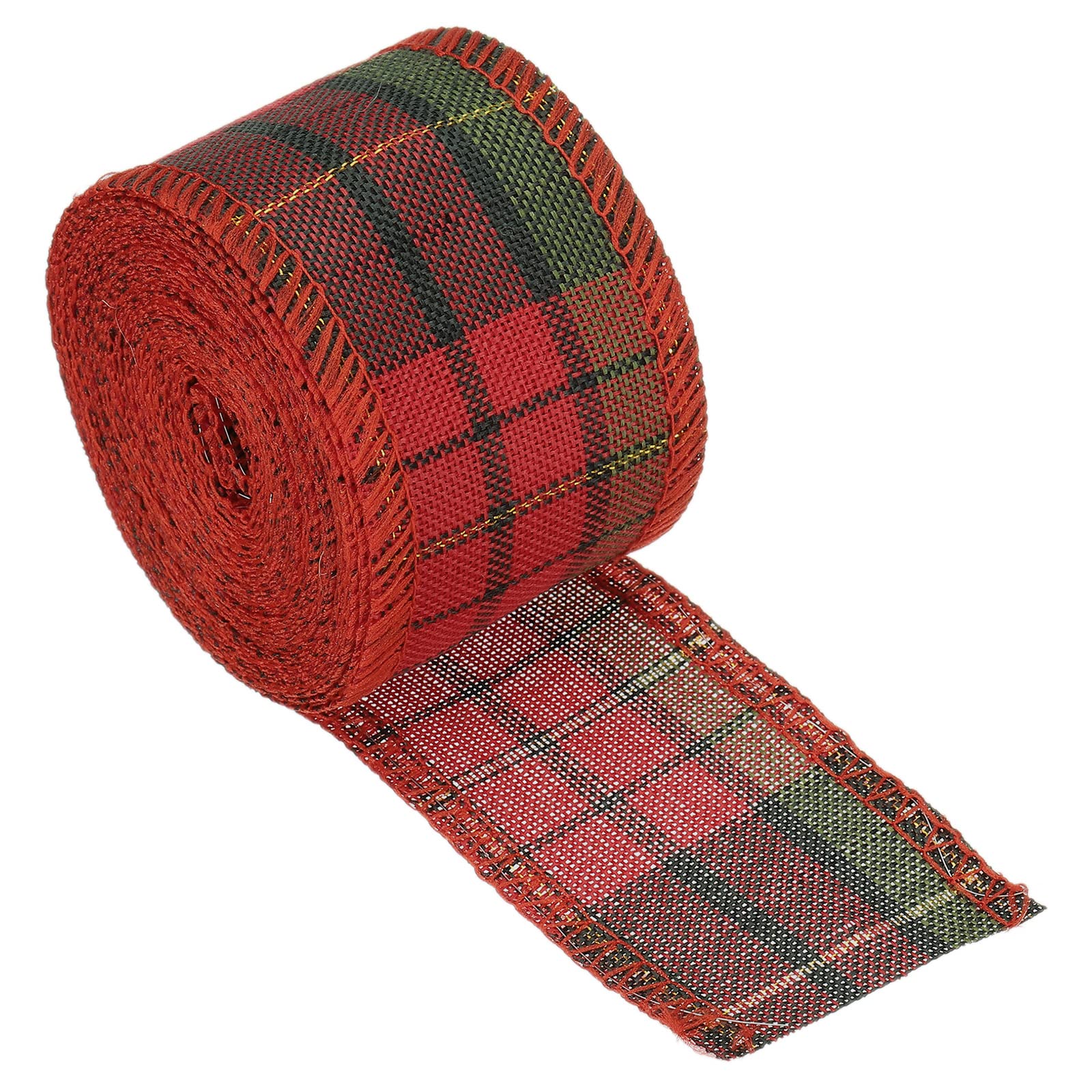 PATIKIL 2 Inch Wide 6.56 Yards Polyester Gingham Ribbon Wired Edge Ribbon, 1 Pack for Christmas Decoration Wrapping Red and Green