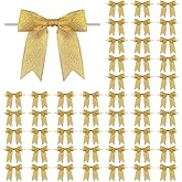 Meseey 50 Pcs 3 Inch Gold Ribbon Bows Craft Twist Tie Bow for Packages Gift Wrapping Crafts Wedding Favors Baby Shower Christmas Decor (3", Gold)