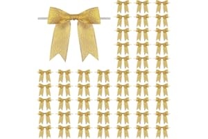 Meseey 50 Pcs 3 Inch Gold Ribbon Bows Craft Twist Tie Bow for Packages Gift Wrapping Crafts Wedding Favors Baby Shower Christmas Decor (3", Gold)