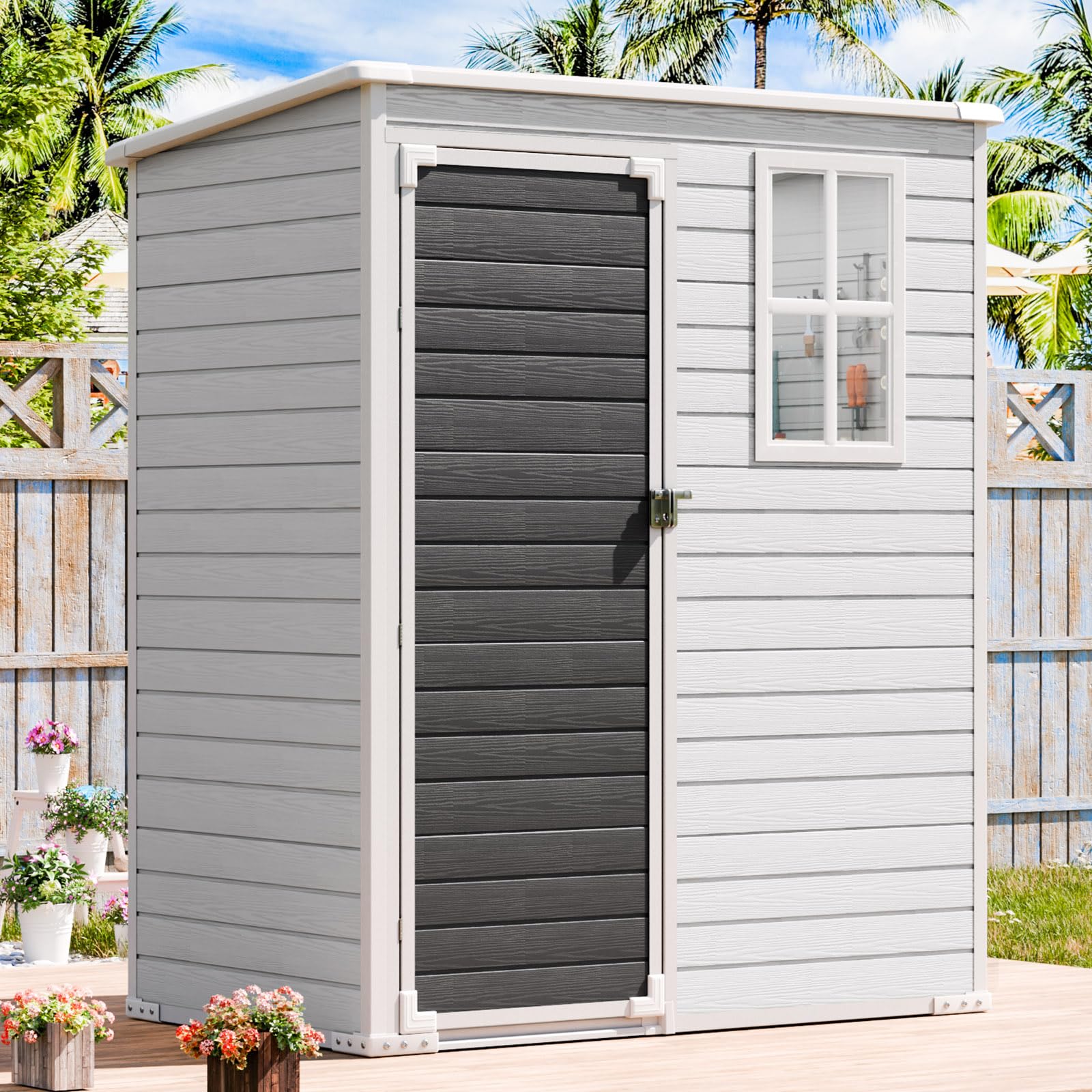 Photo 1 of ***BOX 2 OF 2 ONLY/INCOMPLETE SET**Outdoor Resin Storage Shed with Floor Included 5x3 FT, Waterproof Outside Sheds with Window Lockable Door, Plastic Sheds for Backyard Garden Patio Lawn Tools, Gray