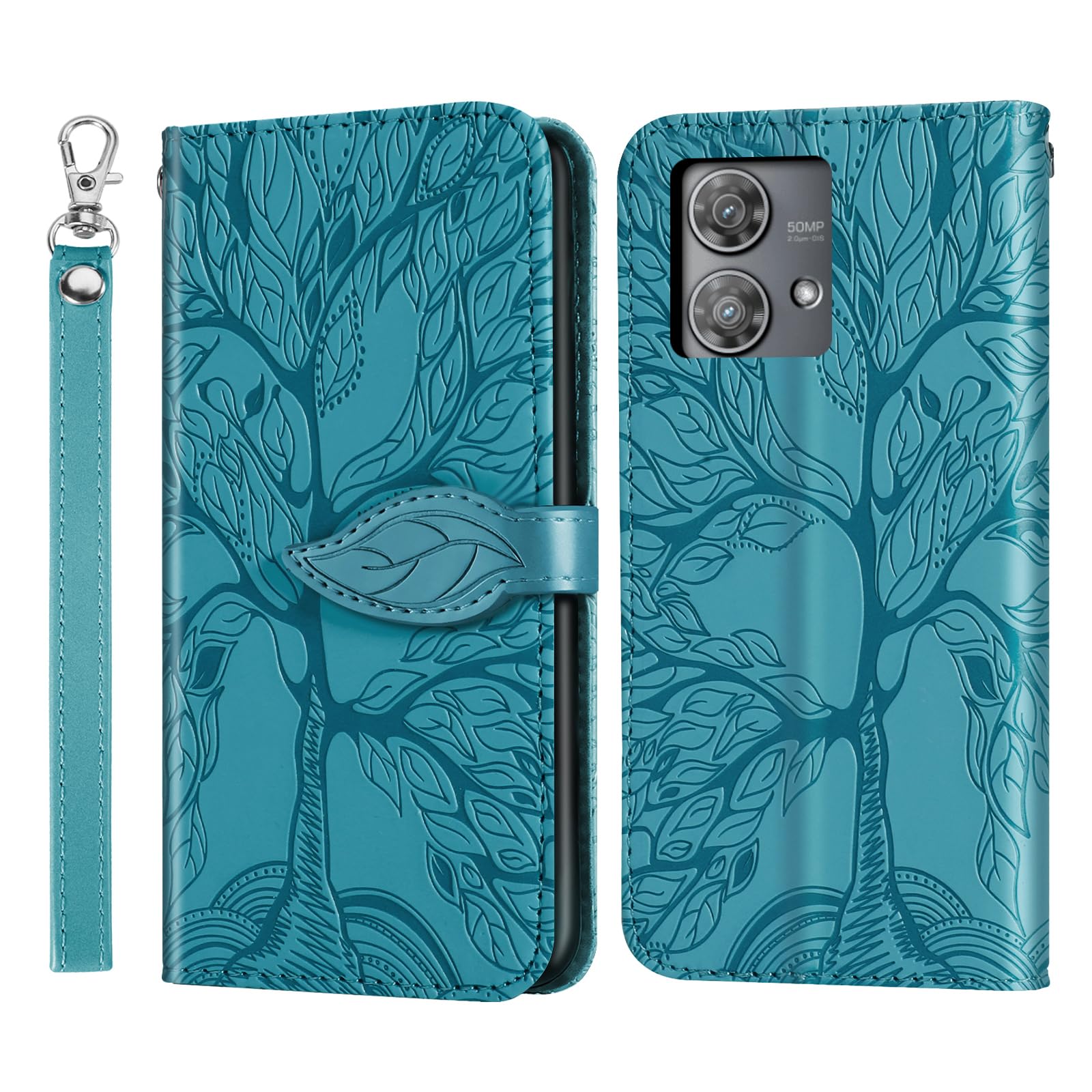 Rostsant Motorola Moto Edge 40 NEO Case Cover Embossed Tree PU Leather Magnetic Closure Protective Phone Case Card Slots Wallet Flip Case for Motorola Moto Edge 40 NEO Blue — image 1
