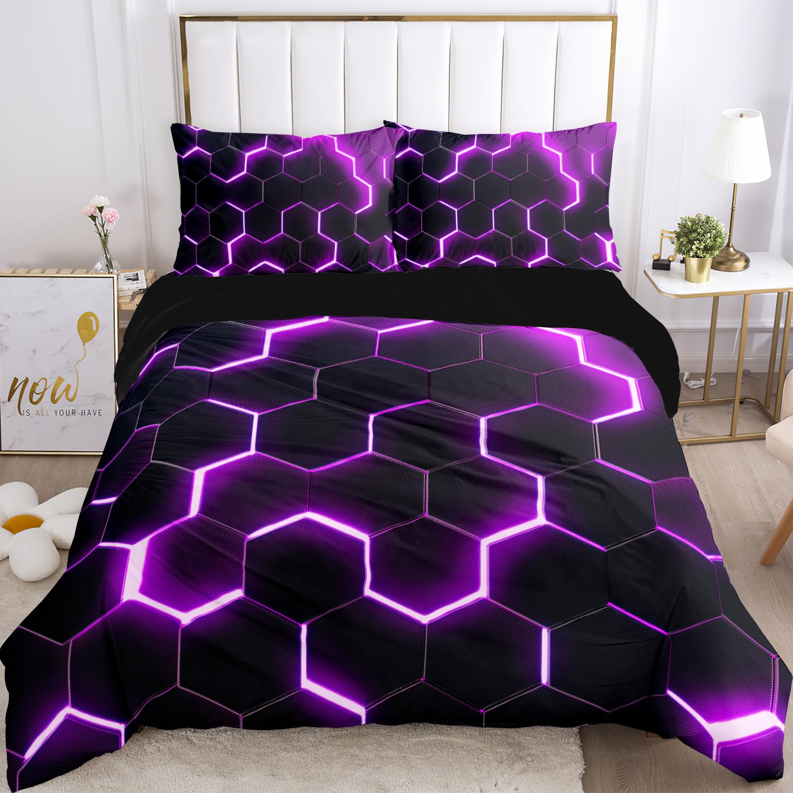 VTRXEG 3d Printed Duvet Cover,3D Geometric Pattern Duvet Cover Set, 3Pcs 3d Duvet Cover Double with Zipper + 2 Pillowcases (C, 200x200cm)