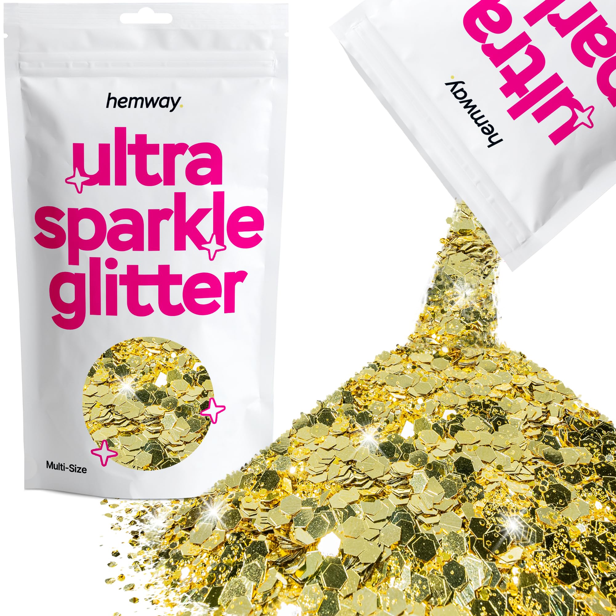 Hemway Ultra Sparkle Glitter Sand Gold 100g Multi Size | Glitter for Arts & Craft, Makeup, Nail Art, Crafting, Card Making, Sparkle Decoration