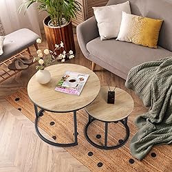 Uisoal Wood Coffee Table Set of 2, Nesting Coffee