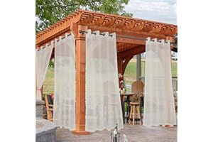 HolidayIdeas Beige Outdoor Sheer Curtains for Patio Waterproof, 2 Panels - 54 x 95 Inch - Light Filtering Voile Outside Curtains Grommet Drapes for Front Porch, Gazebo, Pergola, Backyard