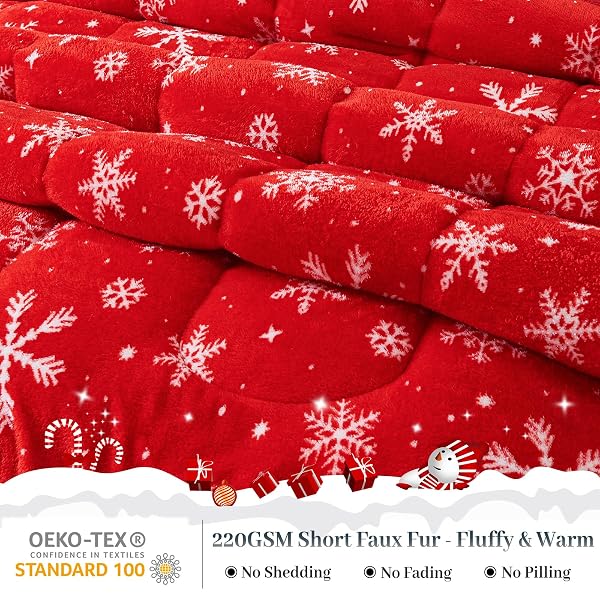 YIYEA CHRISTMAS FLUFFY KING SIZE COMFORTER SET, LUXURY FAUX FUR COMFORTER, ULTRA SOFT PLUSH FUZZY VELVET BEDDING COMFORTER SETS FOR FALL WINTER, COZY WARMTH, NO SHEDDING, 3PC, KING