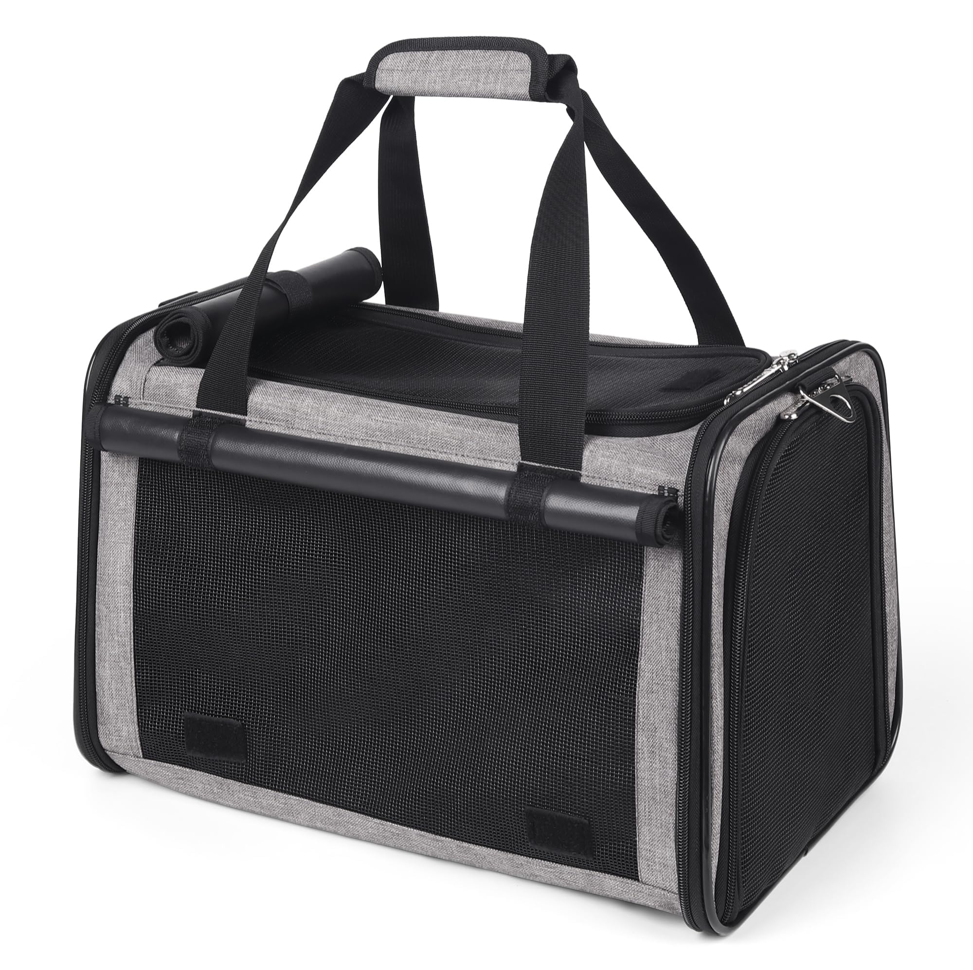 Photo 1 of YUDODO 25 lbs Lightproof Soft Sided Large Cat Carrier for Small Dog Pet Airline Approved Travel Bag Puppy Carriers with Side Pockets & Reflective Mesh, Foldable Portable for Outdoor Car Grey