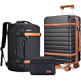 Velaybor Luggage Sets 3 Piece with Spinner Wheels, Lightweight PC Hardside Suitcase with TSA Lock & YKK Zippers, 20 Inch Carry On Luggage with Travel Bag for Men and Women, Black