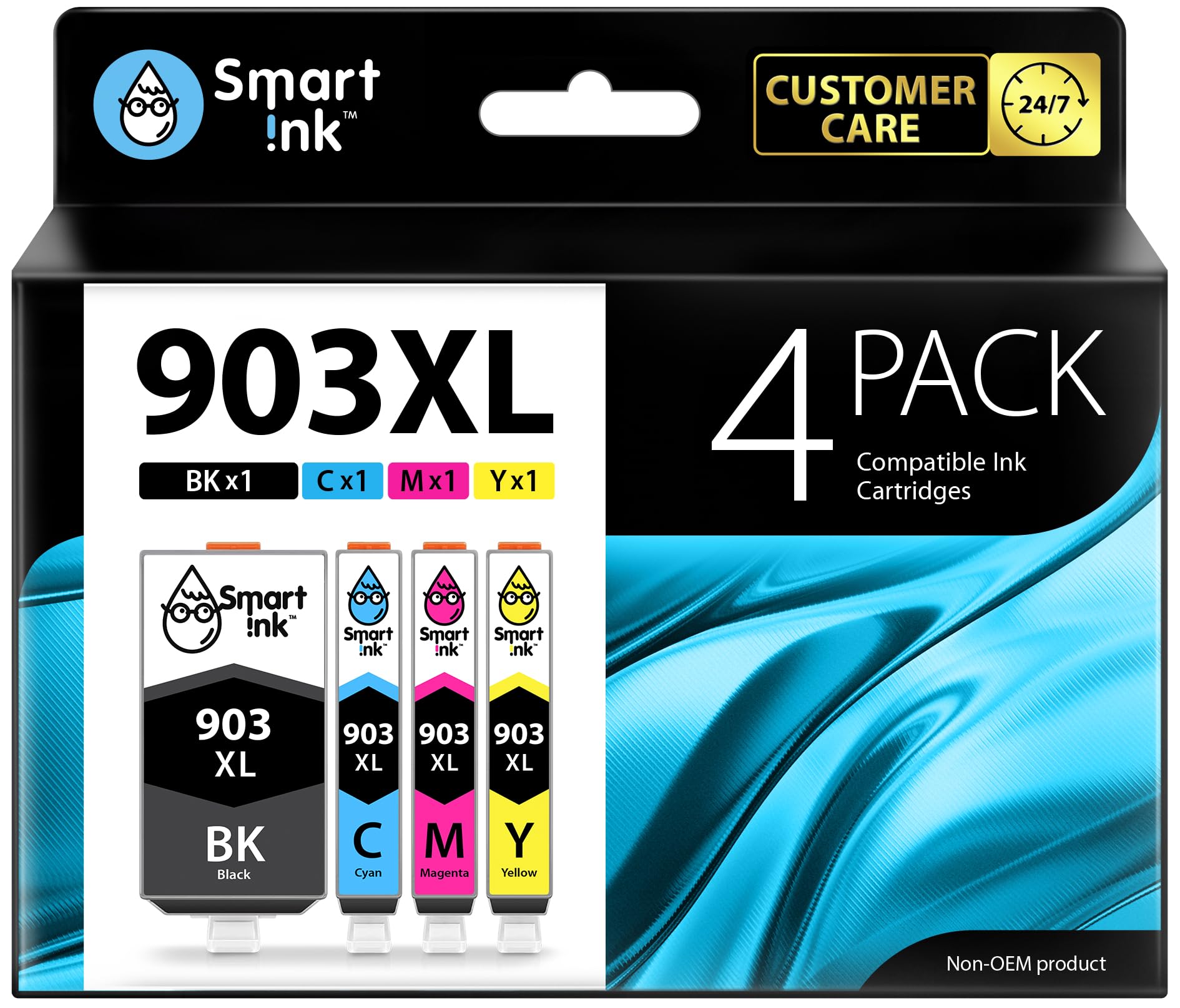 Smart Ink Compatible Ink Cartridge Replacement for HP 903 903XL High Yield 4 Multipack (Black XL & C/M/Y) with Advanced Chip Technology to use with HP Officejet 6950 Officejet Pro 6960 6970 All-in-one