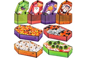 Geefuun 50Pcs Halloween Coffin Serving Food Trays - Vampire Pumpkin Ghost Spider Disposable Snack Paper Dish for Party Decoration Supplies