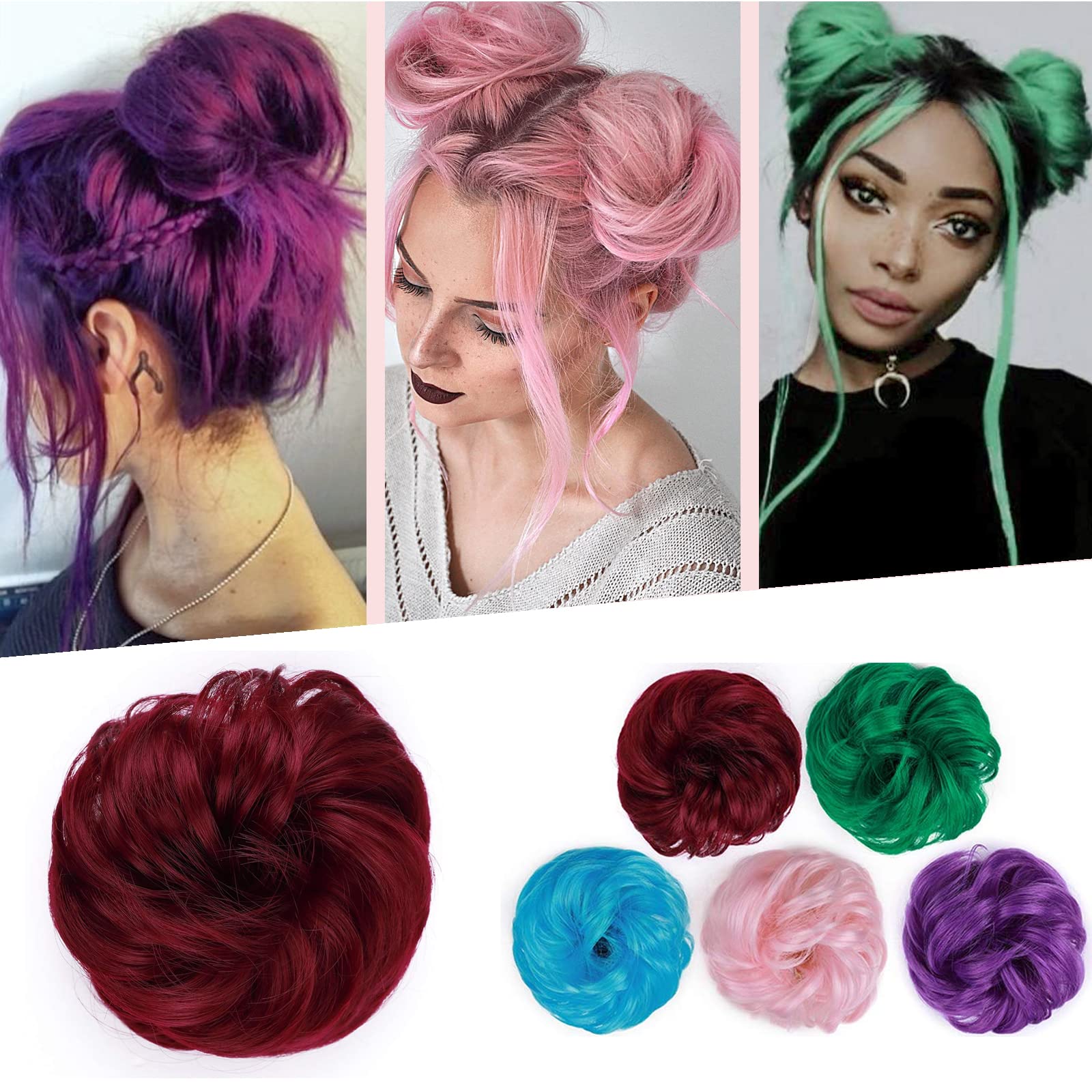 Silk-co Scrunchy Scrunchie Bun Updo Hairpiece Hair Ribbon Ponytail Extensions Messy Hair Bun Donut Chignons Piece Cinnabar — image 1
