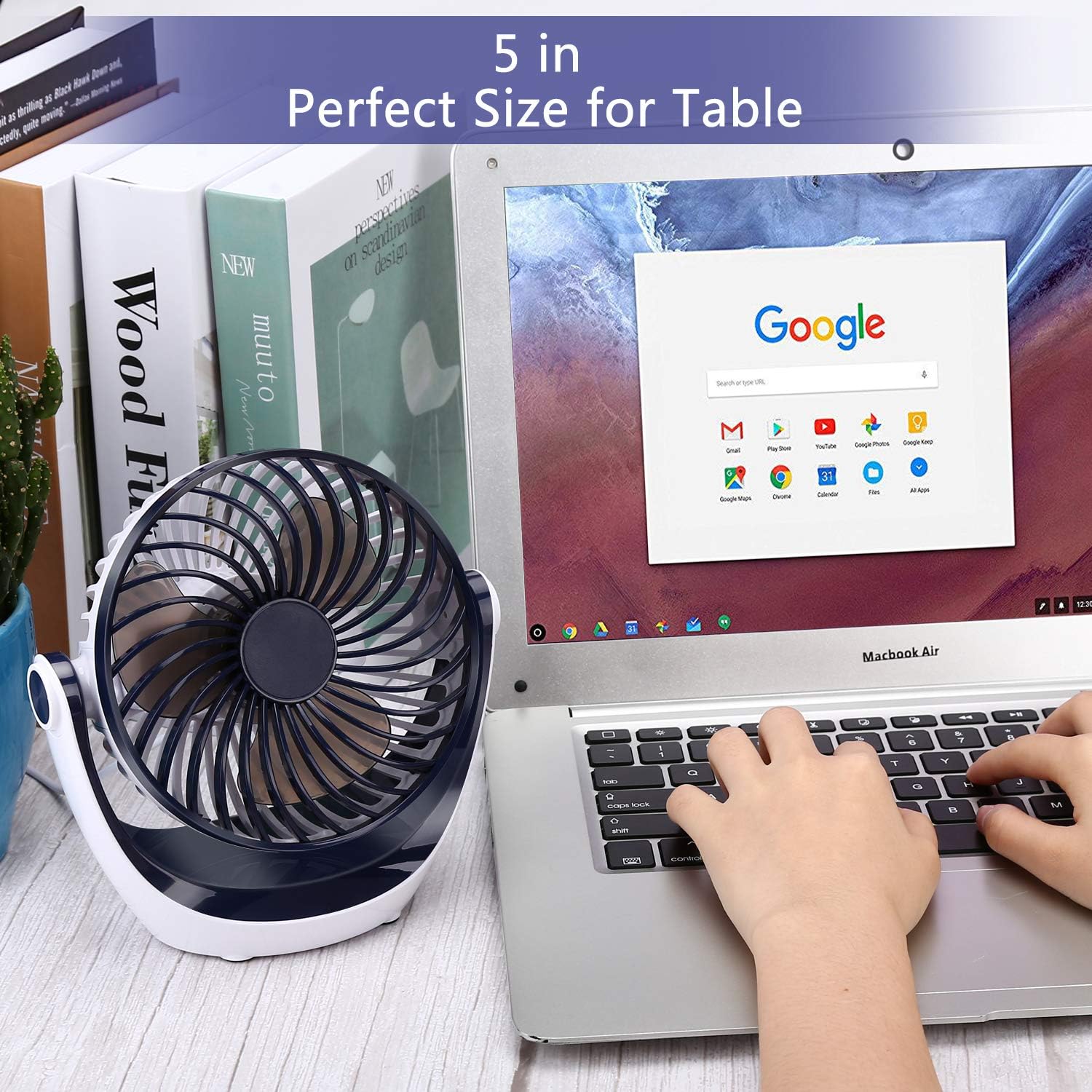 Aluan Desk Fan Small Table Fan with Strong Airflow Quiet Operation Portable Fan Speed Adjustable Head 360°Rotatable Mini Personal Fan for Home Office Bedroom Table and Desktop 5.1 Inch: Home & Kitchen