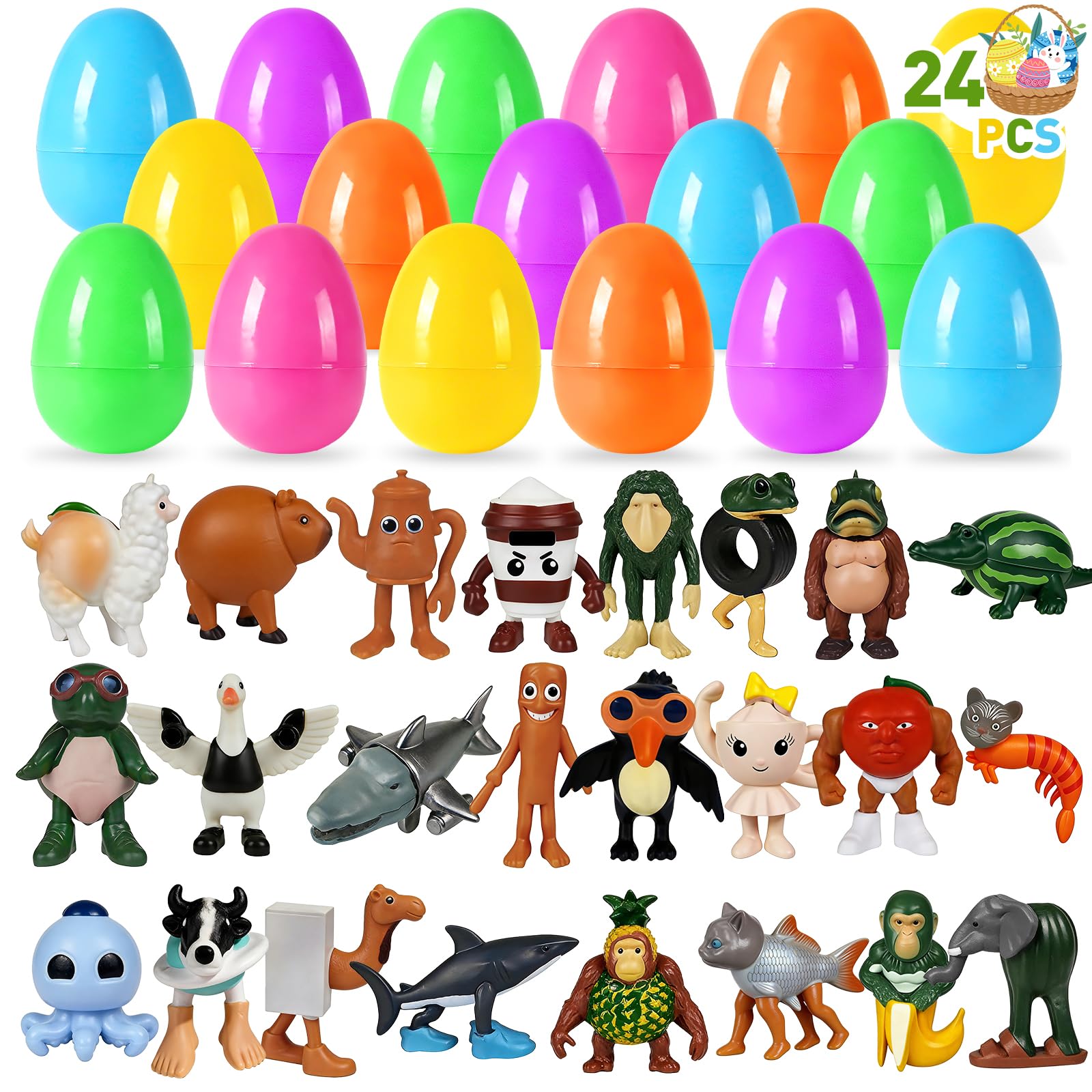 NOVASPORT 24PCS Easter Eggs Filled with Italian Brainrot Toys, Easter Basket Stuffers for Teens Boys/Girls - Funny Hunt Easter Egg Fillers Gifts for Kids, Prefilled Mini Steal A Brainrot Figures