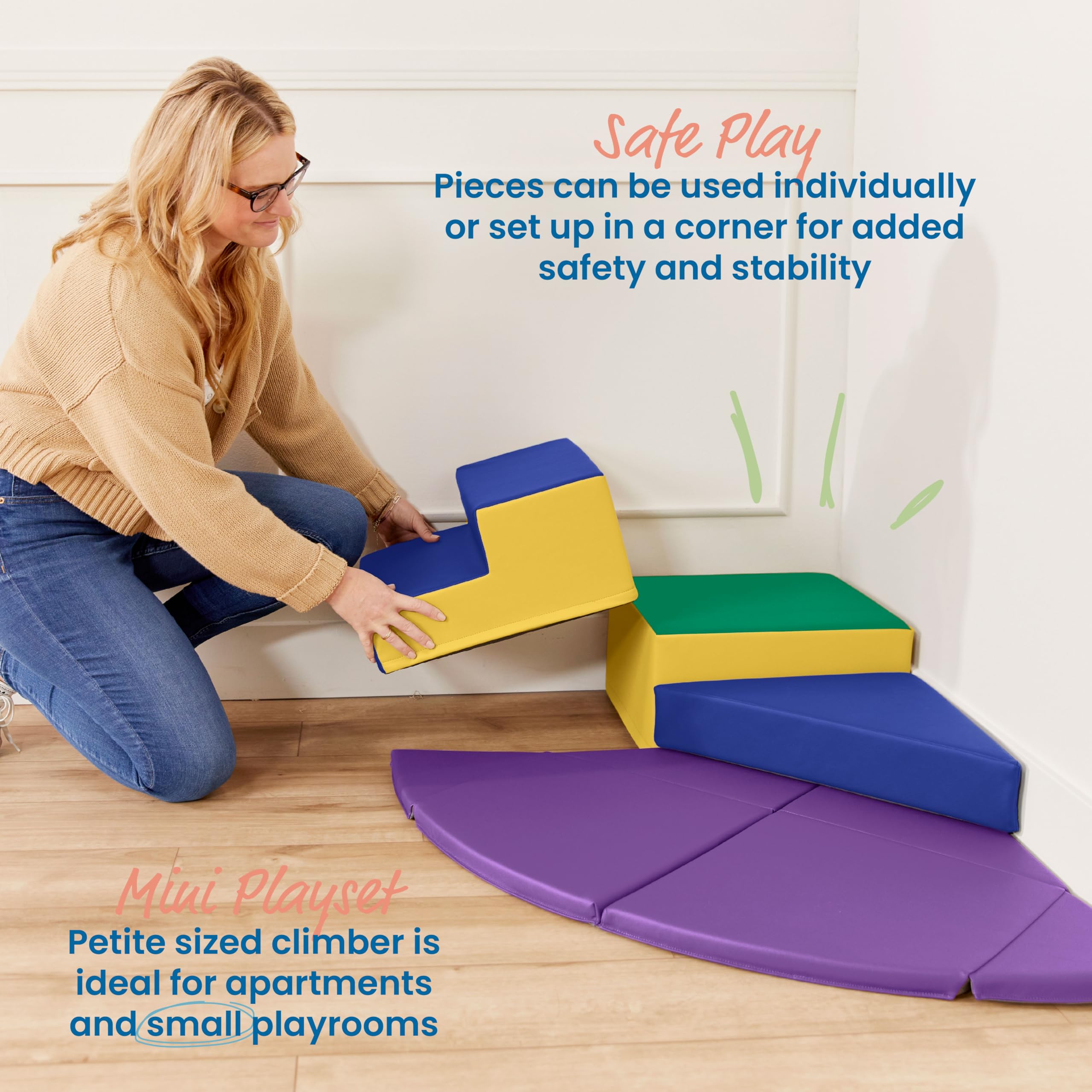 ECR4Kids SoftZone Junior Adventurer's Summit Step, Corner Climber, Assorted, 4-Piece