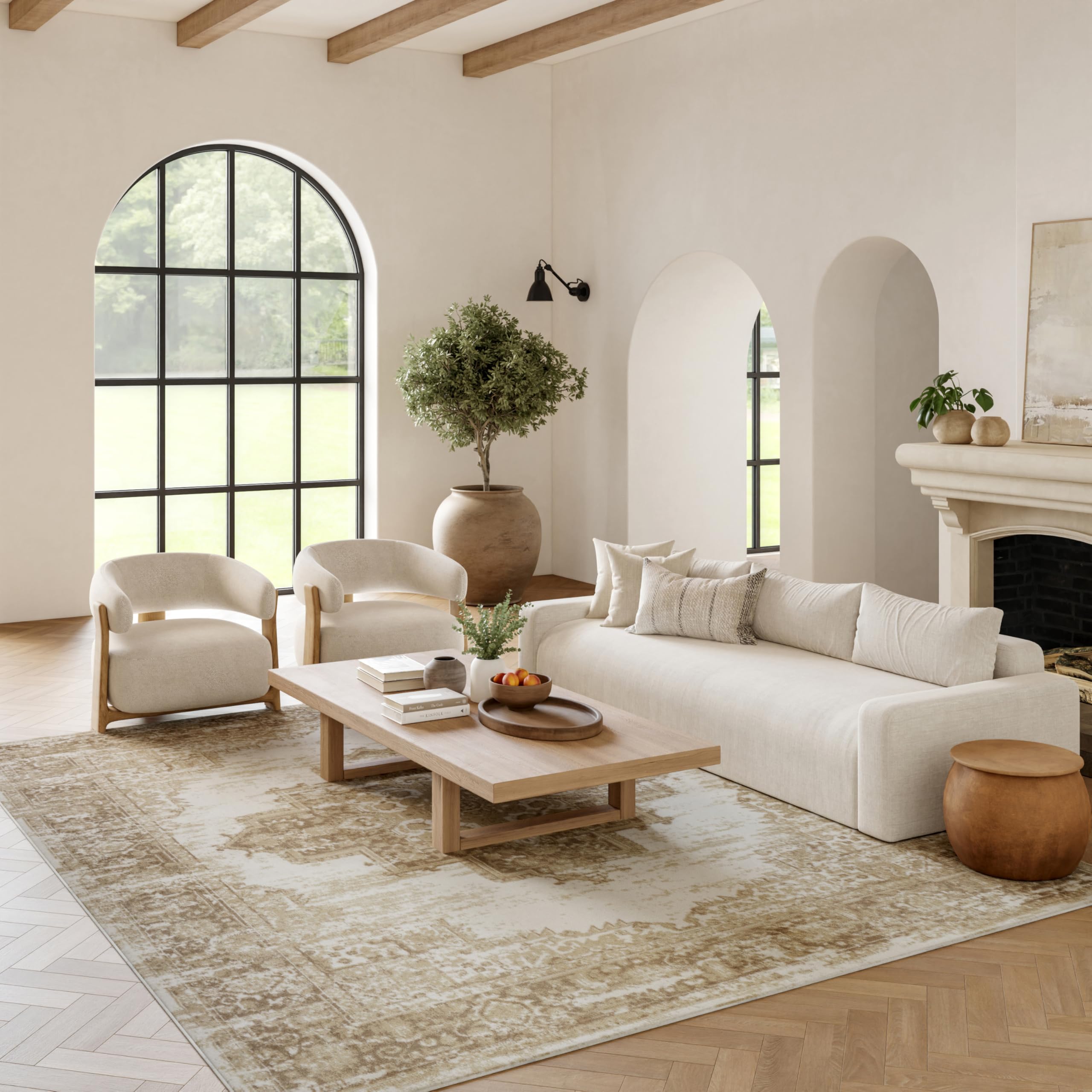 Nourison Home Grafix 8' x 10' Ivory Beige Fabric Vintage Area Rug (8' x 10') Image